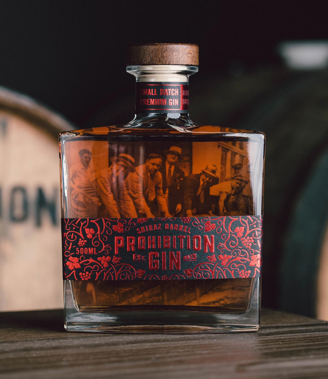 Prohibition Shiraz Barrel Gin label